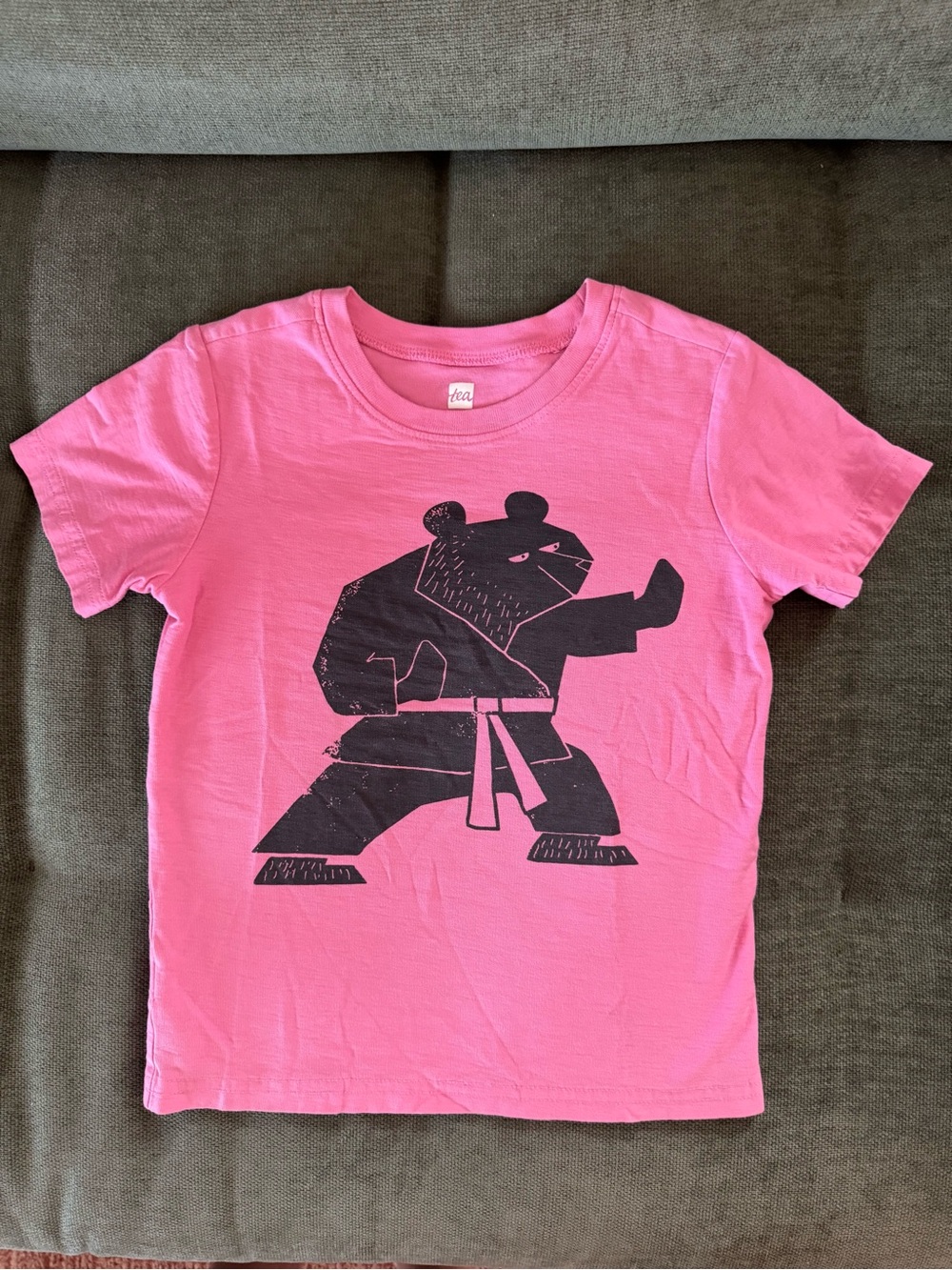 Tea Collection Pink Bear Karate Tee for Kids - Graphic Short Sleeve